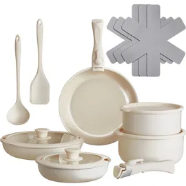 Tectake Genua Topf-Set 16-tlg. 2 x Kochtopf + 2 x Glasdeckel + 2 x Silikonabdeckungen + 2 x Küchenwerkzeuge + 3 x Topfschoner