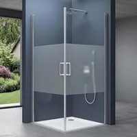 SoGood doporro Eck-Duschkabine 85x85x195cm Duschabtrennung ESG-Sicherheitsglas Milchglas Streifen inkl.