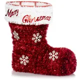 COM-FOUR Weihnachtsdeko Stiefel - glitzernder Behälter für Süßigkeiten, Trockenblumen und kleine Geschenke - Raumschmuck für Weihnachten und Advent (01 Stück - Stiefel rot)