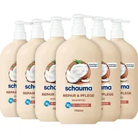 Schauma Shampoo Repair & Pflege (6x 750 ml), Haarshampoo glättet & repariert die Haarstruktur, Shampoo für geschädigtes Haar & trockenes Haar, mit Kokos-Extrakt & Sofort-Pflege-Effekt