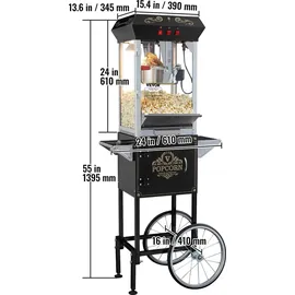 Vevor Popcornmaschine Popcornautomat mit Wagen 850 W Popcorngerät, 8 oz Kessel für 48 Tassen pro Ladung, Popcornmaschine mit gehärtetem Glas inkl. 4 Schaufeln Kino-Stil Restaurant Schwarz