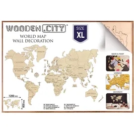WOODEN.CITY Weltkarte Holz "L" 120 x 80 cm Die hölzerne Weltkarte mit gravierten Landesgrenzen Holz Puzzle: Taille XL. Puzzle 3D