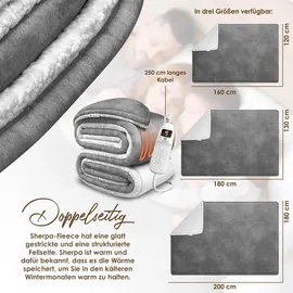 Kesser KESSER® Heizdecke mit Abschaltautomatik Doppelseitig Elektrische Wärmedecke Kuscheldecke Bett, Sofa 9 Temperaturstufen waschbar bis 40°C mit Timer Digitalanzeige