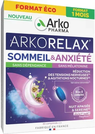 Arkopharma Arkorelax Schlaf & Angst Passionsblume Eisenkraut Vitamin B3 30 Tabletten