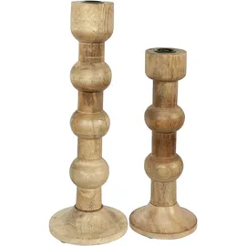Boltze Kerzenständer-Set Bubbles Holz Braun
