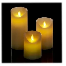 Relaxdays LED Kerzen, 3er Set, mit Timerfunktion & beweglicher Flamme, flammenlose Kerzenlichter, elektronisch, creme