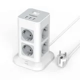 Mehrfachsteckdose Überspannungsschutz 3600W 16A, TESSAN 8 Fach Steckdosenleiste USB Mehrfachstecker, Steckerleiste mit 2M Verlängerungskabel, Steckdosenturm Verteilersteckdose für Zuhause, Grau