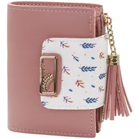 AfitLulu Geldbörse Damen Mit 5 Kreditkartenfächern und ID-Fenster, Brieftasche Damen PU-Leder Kleines Portemonnaie Damen Kurz Geldbeutel Damen mit Quaste Anhänger und Münztasche (Rosa)