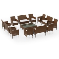 vidaXL 16-tlg. Garten-Lounge-Set mit Auflagen Poly Rattan Braun