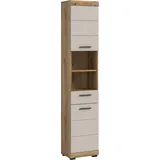 xonox.home – Hochschrank Scout 37x191x31 cm in Evoak Oak und Kaschmir Nachbildung matt – Schmaler Bad-Hochschrank mit viel Stauraum – modern, platzsparend & wohnlich