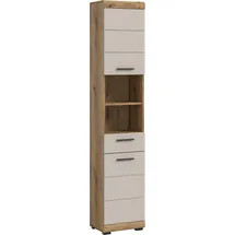xonox.home – Hochschrank Scout 37x191x31 cm in Evoak Oak und Kaschmir Nachbildung matt – Schmaler Bad-Hochschrank mit viel Stauraum – modern, platzsparend & wohnlich