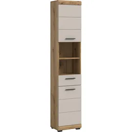 xonox.home – Hochschrank Scout 37x191x31 cm in Evoak Oak und Kaschmir Nachbildung matt – Schmaler Bad-Hochschrank mit viel Stauraum – modern, platzsparend & wohnlich