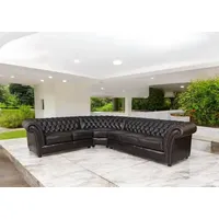 Salottini Chesterfield-Sofa Chesterfield Ecksofa Leder Darby Wohnlandschaft, 3 Teile, Vollleder braun