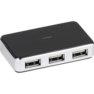 Vivanco 4 Port USB 2.0 HUB, 4-Port, aktiv, inkl. Netzteil, Metallgehäuse (36662)