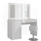 Vicco Schminktisch, Sherry, Weiß/weiß Hochglanz, 119.8 cm, mit LED-Spiegel und Hocker Vicco