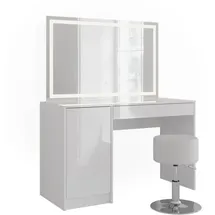 Vicco Schminktisch, Sherry, Weiß/weiß Hochglanz, 119.8 cm, mit LED-Spiegel und Hocker Vicco