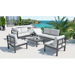 OUTFLEXX Gartenlounge 5-teilig, schwarz/grau, Aluminium, pflegeleicht, mit Reißverschluss, UV-beständig, wasserabweisend