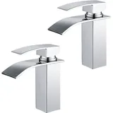Ubeegol - 2er Wasserfall Wasserhahn Edelstahl Chrom Einhebel-Waschtischarmaturen Bad Armatur für Badezimmer Waschbecken