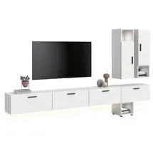 xonox.home – Wohnkombination inkl. Beleuchtung The One 300x178x34 cm in Weiß – XXL Wand mit 2 Türen, 4 Klappen & LED – 15 Fächer bieten massiven Platz & EIN modernes Lichtkonzept für Ihr Zuhause
