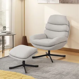 Homcom Relaxsessel mit Hocker Chenille 0 x 0 x 0 cm Cremeweiß drehbar