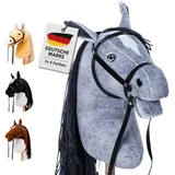 hoofly Hoofly® Hobby Horse Pferde – Großes Steckenpferd für Kinder A3 mit Trense & 40 cm Schraubstab | Realistisches & weiches Stockpferd Grau (Schimmel) | Hobby Horsing Pferd in 4 liebevollen Farben
