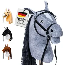 hoofly Hoofly® Hobby Horse Pferde – Großes Steckenpferd für Kinder A3 mit Trense & 40 cm Schraubstab | Realistisches & weiches Stockpferd Grau (Schimmel) | Hobby Horsing Pferd in 4 liebevollen Farben