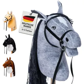 hoofly Hoofly® Hobby Horse Pferde – Großes Steckenpferd für Kinder A3 mit Trense & 40 cm Schraubstab | Realistisches & weiches Stockpferd Grau (Schimmel) | Hobby Horsing Pferd in 4 liebevollen Farben