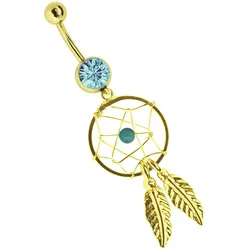 Bauchnabelpiercing ADELIA ́S "Piercing Bauchnabelpiercing", blau (hellblau), Piercings, Damen, Chirurgiestahl, Mit 8 mm Steinkugel aus 316l Stahl Gold beschichtet