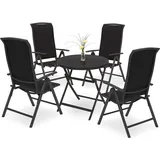 Brubaker Garten Sitzgruppe Milano - 1 Glastisch Klapptisch rund 70 cm Ø mit 4 Hochlehner Stühlen - Aluminium - Wetterfest - Anthrazit