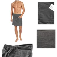 ARLI Saunakilt Herren Saunatuch Saunahandtuch Baumwolle Anthrazit Gummizug Tasche Klettverschluss praktisch individuell anpassbare Größe Sauna Sarong Kilt Wellness Hamam