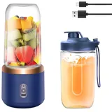 UQTUKO Tragbarer Mixer, 400ml Smoothie Maker to Go mit Reisedeckel fresh juice mixer USB Mini-Mixer mit 6 Klingen Mini Standmixer für Frucht-Smoothies Saft Marmelade und Shakes (Blau)