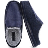 ONCAI Hausschuhe Herren Komfort Plüsch Pantoffeln Streifen Orthopädische Hüttenschuhe Wärme Flauschig Cord Slippers mit Memory Foam Rutschfest Gummisohle Blau Größe 47 - 47 EU