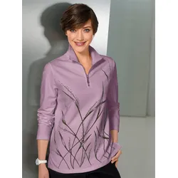 Langarm-Poloshirt CLASSIC BASICS "Winter-Shirt", Damen, Gr. 42, rosa (rosé, gemustert), 100% Baumwolle, unifarben, ohne Ausschnitt, Langarm, Shirts