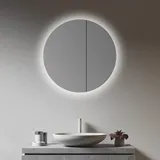 Talos runder Spiegelschrank mit Beleuchtung Ø 60 cm – Badezimmer Spiegelschrank mit hochwertigem Aluminium Korpus – Bad Spiegelschrank mit 2 Glaseinlegeböden und LED Licht