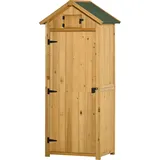Outsunny Gartenschrank Holz, Geräteschuppen Wetterfest 77x54,2x179cm, Gerätehaus Mit Tür, Satteldach, Geräteschrank Mit Böden, Werkzeugschrank Gartenschuppen Für Garten, Terrasse, Gelb+grün