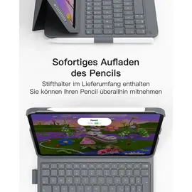 Inateck iPad 10 Generation Hülle mit Tastatur für iPad 11 Gen. A16 2025 11 Zoll, Air 11 Zoll M3/M2 (2025/2024),Air 5/4, Pro 11 4/3/2/1,QWERTZ,Ultraleichte Tastatur mit Stifthalter,AirTap BK2007