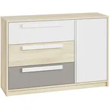 Kinderzimmer Sideboard Fjord Buche Nb. Darda-131 Mit Fronten In Weiß Und Platingrau, B/h/t: Ca. 138/94/40 Cm