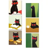 ARTNANAS Mini Malen nach Zahlen Set-"Coole Katze" | Gr.: 20x30-cm 6er Set mit Rahmen