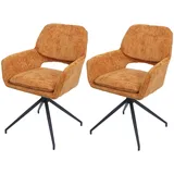 Mendler 2er-Set Esszimmerstuhl HWC-N74, Küchenstuhl, drehbar Auto-Return, Stoff Chenille (490g/m2) ocker-gelb