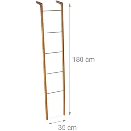 Relaxdays Leiterregal aus Bambus, Handtuchhalter, Dekoleiter mit 5 Sprossen, Regalleiter, HBT: 180 x 35 x 20 cm, natur