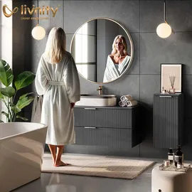 livinity® Waschbeckenunterschrank Amalfi, Weiß/Goldkraft Eiche, 70.2 x 57 cm mit 2 Schubladen und 1 Tür