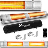TRESKO Heizstrahler 3000W Silber mit Fernbedienung & Abdeckung Wärmestrahler Terrasse elektrisch mit 3 Heizstufen Terrassenstrahler Innen |