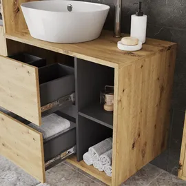 Vicco Waschbeckenunterschrank Viola Artisan/grau, 80 x 60 cm mit 2 Schubladen, Rechteckig, 80x60x46 Badezimmer, Badezimmerschränke, Waschbeckenunterschränke