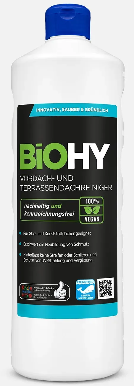 BiOHY Vordach- und Terrassendachreiniger, Terrassenreiniger, Vordachreiniger, Algenentferner 1 x 1 Liter Flasche