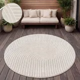 Paco Home Teppich Outdoor Wetterfest, Moderne abstrakte Boho Designs mit 3D Struktur, Pflegeleicht, ideal für Terrasse Wohnzimmer & Küche, Grösse:120 cm Rund, Farbe:Creme 2