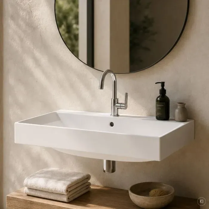 CARLDIX x LAUFEN Waschtisch 60 cm A91002006001  Weiß, 600 x 460 mm, mit Überlauf und Hahnloch, Wandmontage