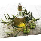 ALLboards Glas Herdabdeckplatte Schneidebrett Olivenöl Olivenbaum Olea Ölbaum Olivenduft Duft 2er Set Multi-Platte Arbeitsplatte Herdschutz Deko für Küchen Gehärtetes Glas, 2 Stück - 52x30cm