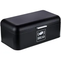 Relaxdays Brotkasten mit Deckel & Griff Schwarz,Silber