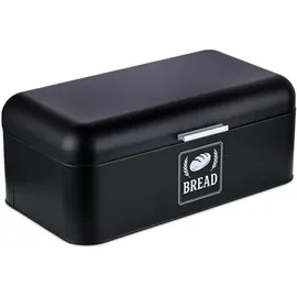 Relaxdays Brotkasten mit Deckel & Griff Schwarz,Silber