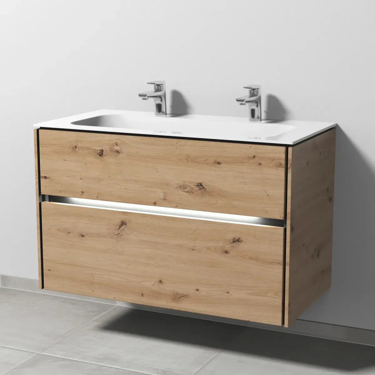 Sanipa Twiga Keramik-Set Finion mit 2 Auszügen und LED-Beleuchtung, Eiche Natural-Touch, SL27285 SL27285